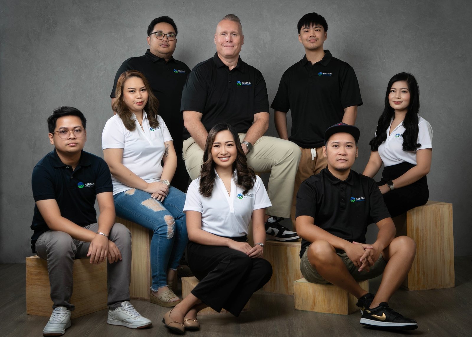The Aereach team together in the studio — the people behind every managed match.